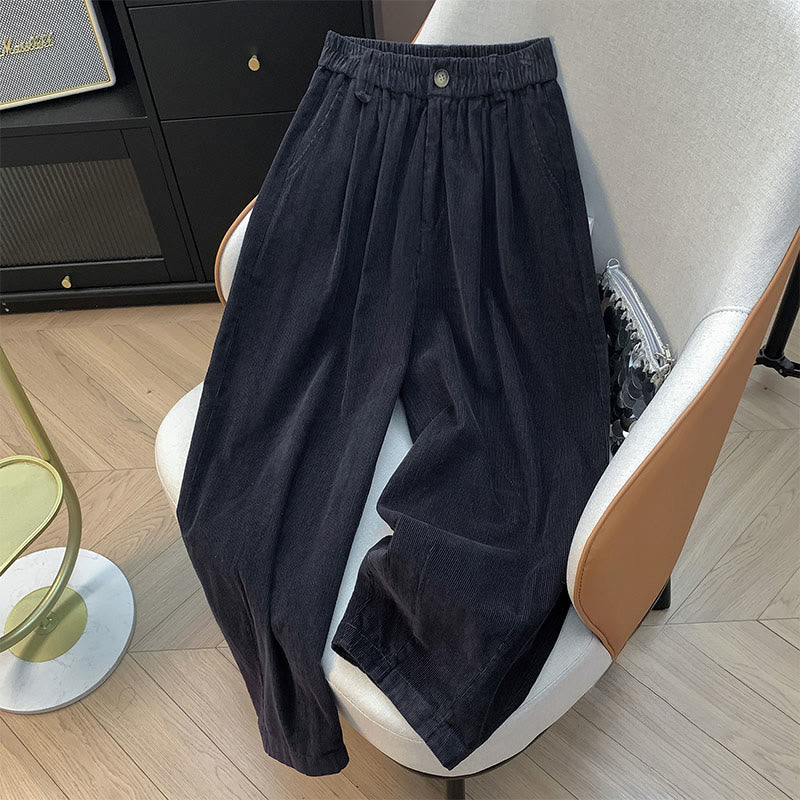 Pantalon large en velours côtelé de coton avec poches et taille élastique Buddha Stones pour femme - Gris foncé - US8-10，UK/AU12-14，EU40-42 (2XL) - image 19