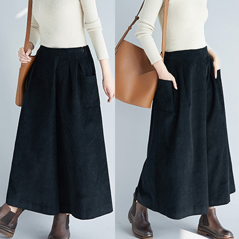 Pantalon large en velours côtelé uni avec fermeture éclair latérale et poches pour femme Buddha Stones, longueur 7-8 - image 19