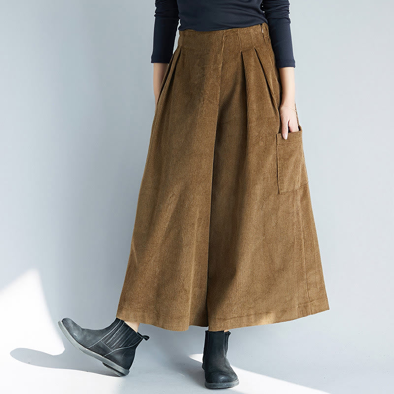 Pantalon large en velours côtelé uni avec fermeture éclair latérale et poches pour femme Buddha Stones, longueur 7-8 - DarkGoldenrod - US6, UK/AU10, EU38 (2XL) - image 0