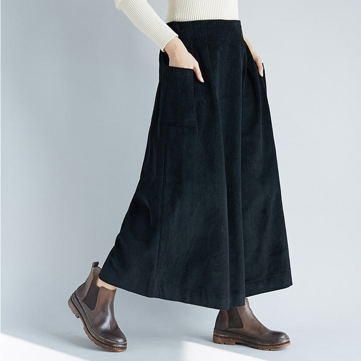 Pantalon large en velours côtelé uni avec fermeture éclair latérale et poches pour femme Buddha Stones, longueur 7-8 - Noir - US6, UK/AU10, EU38 (2XL) - image 13