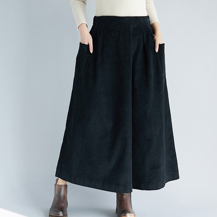 Pantalon large en velours côtelé uni avec fermeture éclair latérale et poches pour femme Buddha Stones, longueur 7-8 - image 15