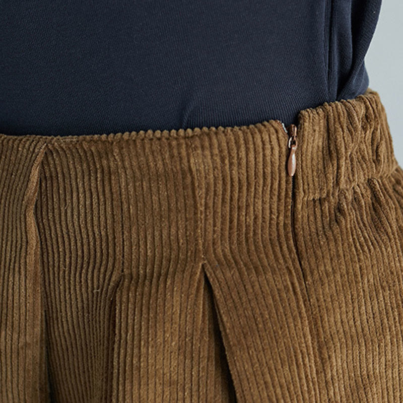 Pantalon large en velours côtelé uni avec fermeture éclair latérale et poches pour femme Buddha Stones, longueur 7-8 - image 7