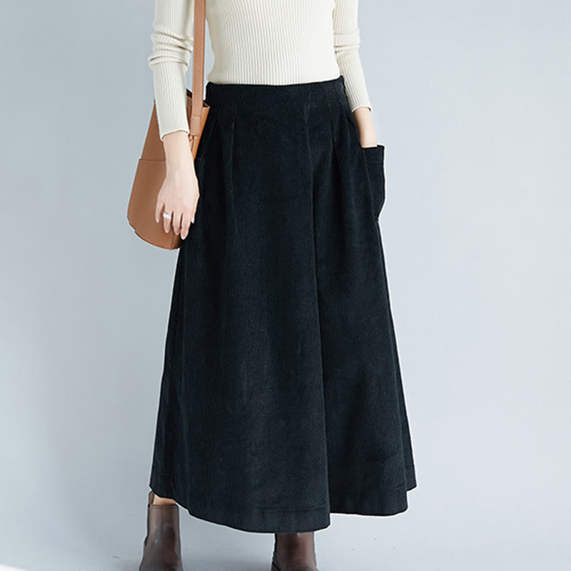 Pantalon large en velours côtelé uni avec fermeture éclair latérale et poches pour femme Buddha Stones, longueur 7-8 - image 17