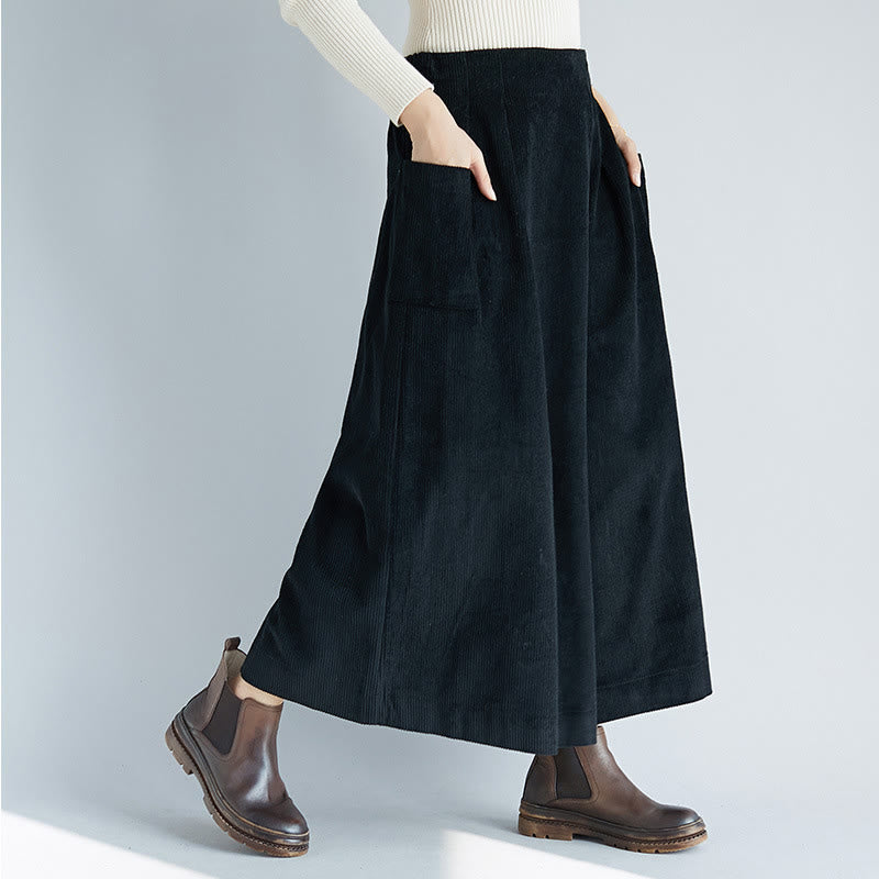 Pantalon large en velours côtelé uni avec fermeture éclair latérale et poches pour femme Buddha Stones, longueur 7-8 - Noir - US6, UK/AU10, EU38 (2XL) - image 13