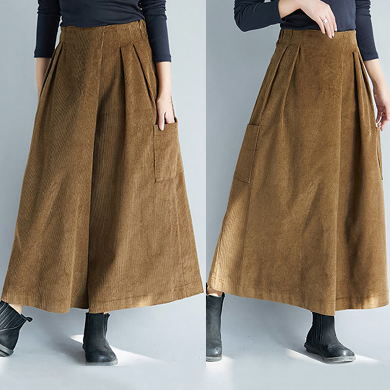 Pantalon large en velours côtelé uni avec fermeture éclair latérale et poches pour femme Buddha Stones, longueur 7-8 - image 12