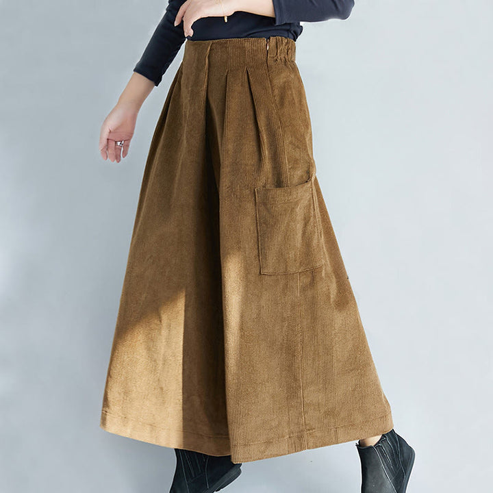 Pantalon large en velours côtelé uni avec fermeture éclair latérale et poches pour femme Buddha Stones, longueur 7-8 - image 3