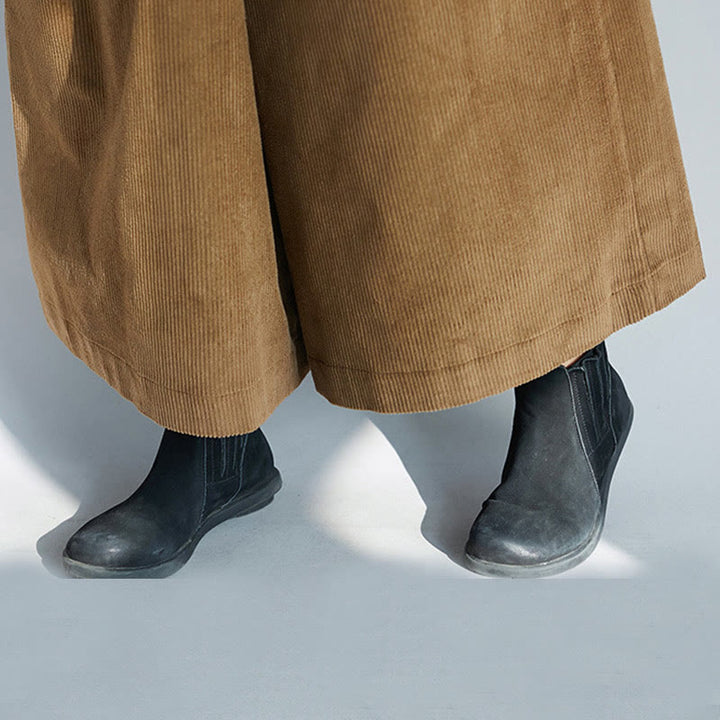 Pantalon large en velours côtelé uni avec fermeture éclair latérale et poches pour femme Buddha Stones, longueur 7-8 - image 11