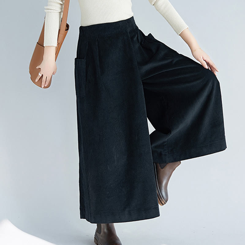 Pantalon large en velours côtelé uni avec fermeture éclair latérale et poches pour femme Buddha Stones, longueur 7-8 - image 18