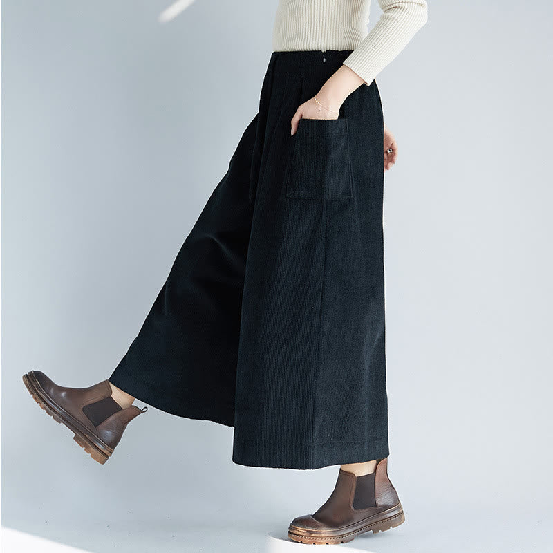 Pantalon large en velours côtelé uni avec fermeture éclair latérale et poches pour femme Buddha Stones, longueur 7-8 - image 16