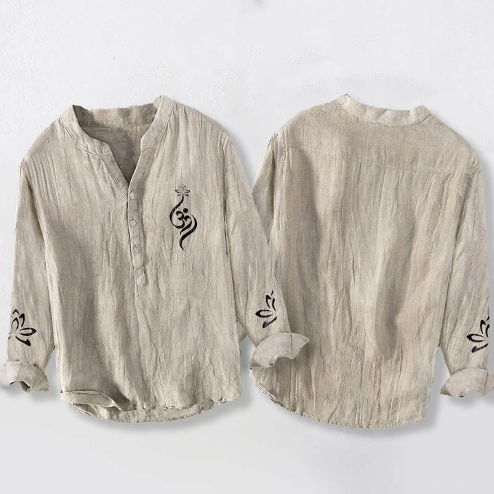 Chemise à manches longues en coton et lin pour homme, motif imprimé Buddha Stones, demi-boutons, symbole Lotus Om - image 5