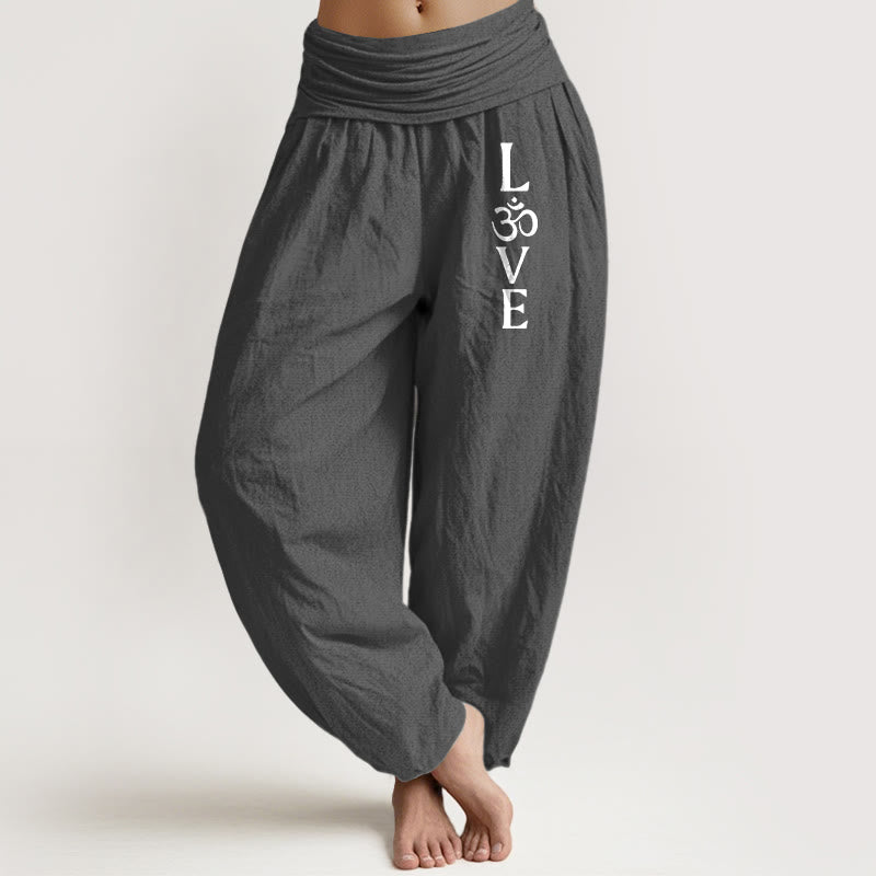 Pantalon sarouel en pur coton pour femme, taille élastique, motif symbole Om , Buddha Stones - Gris sombre - US22，UK/AU26，EU54 (6XL) - image 0