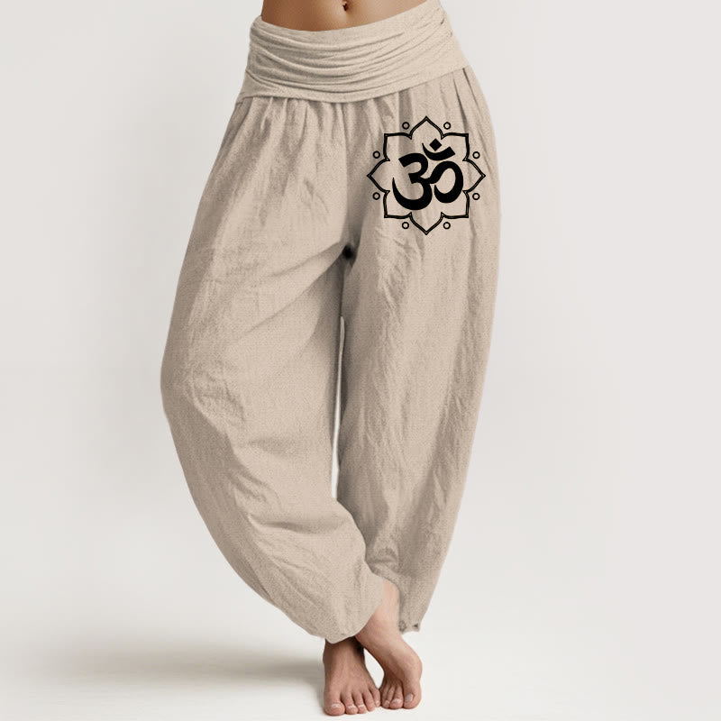 Pantalon sarouel en pur coton uni avec motif mandala Om et Buddha Stones pour femme, taille élastique - Tanné - US22，UK/AU26，EU54 (6XL) - image 14
