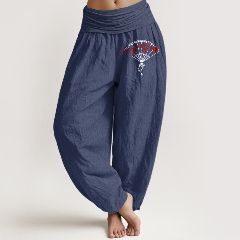 Pantalon sarouel en pur coton à taille élastique pour femme, motif poisson rouge, motif Buddha Stones - Bleu ardoise foncé - US22，UK/AU26，EU54 (6XL) - image 8