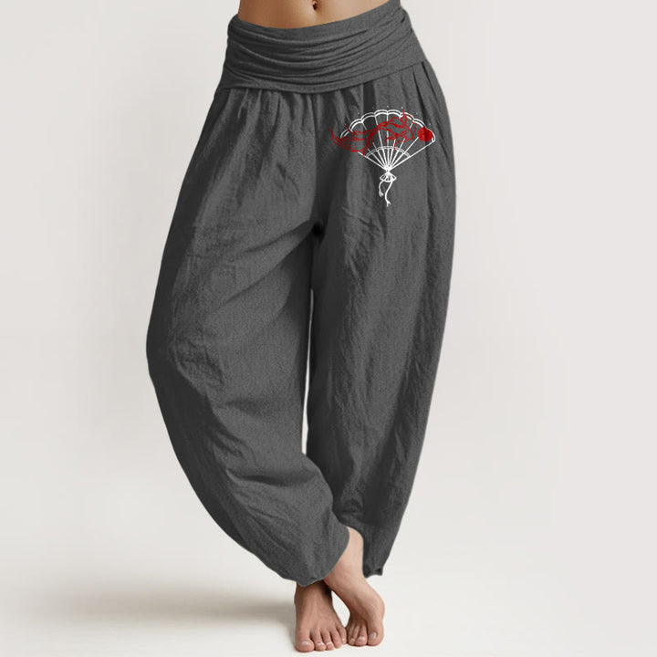 Pantalon sarouel en pur coton à taille élastique pour femme, motif poisson rouge, motif Buddha Stones - Gris foncé - US22，UK/AU26，EU54 (6XL) - image 11