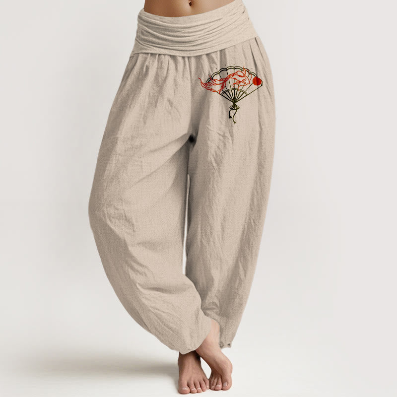 Pantalon sarouel en pur coton à taille élastique pour femme, motif poisson rouge, motif Buddha Stones - Tanné - US22，UK/AU26，EU54 (6XL) - image 14