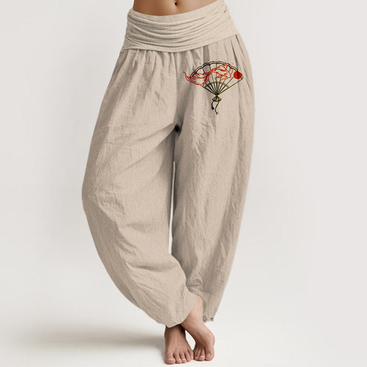 Pantalon sarouel en pur coton à taille élastique pour femme, motif poisson rouge, motif Buddha Stones - Tanné - US22，UK/AU26，EU54 (6XL) - image 14