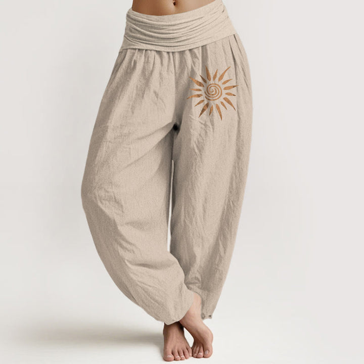 Pantalon sarouel en pur coton pour femme, taille élastique, motif soleil et Buddha Stones - Tanné - US22，UK/AU26，EU54 (6XL) - image 11