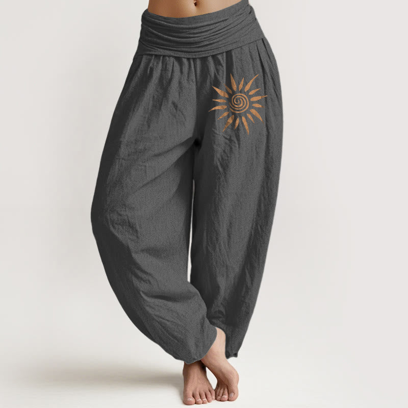 Pantalon sarouel en pur coton pour femme, taille élastique, motif soleil et Buddha Stones - Gris foncé - US22，UK/AU26，EU54 (6XL) - image 8