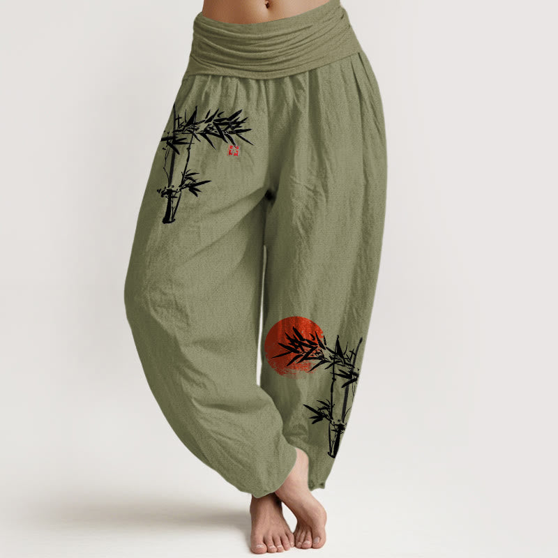 Pantalon Buddha Stones de bambou et soleil rouge - Vert olive - US22，UK/AU26，EU54 (6XL) - image 0