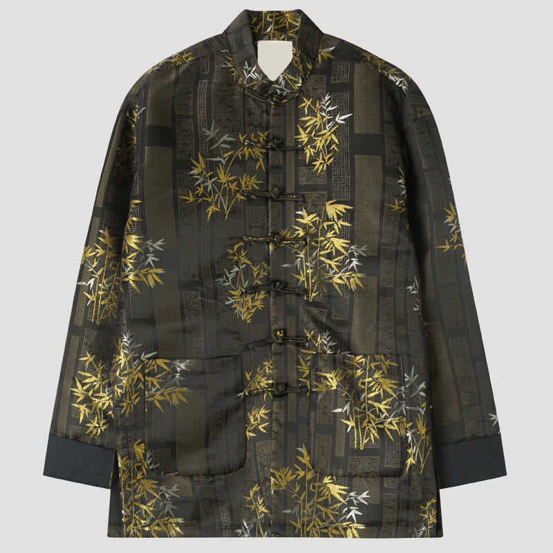 Veste homme à manches longues et poches en jacquard de bambou doré Buddha Stones - Tanné - US/UK/AU44，EU54 (4XL) - image 0