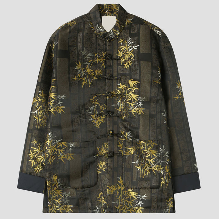 Veste homme à manches longues et poches en jacquard de bambou doré Buddha Stones - Tanné - US/UK/AU44，EU54 (4XL) - image 0