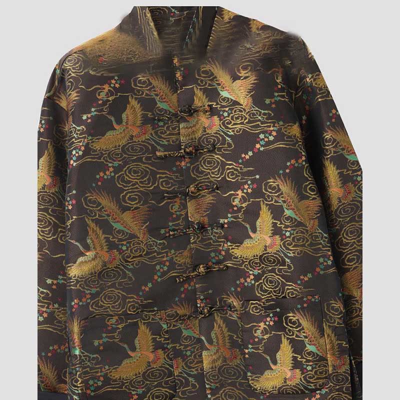Veste à manches longues pour homme avec poches et boutons grenouille, Buddha Stones , Phénix coloré et nuages ​​de bon augure - image 3