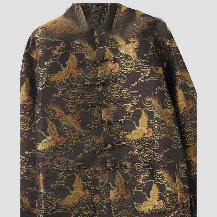 Veste à manches longues pour homme avec poches et boutons grenouille, Buddha Stones , Phénix coloré et nuages ​​de bon augure - image 3