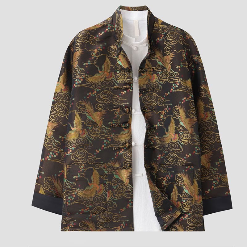 Veste à manches longues pour homme avec poches et boutons grenouille, Buddha Stones , Phénix coloré et nuages ​​de bon augure - image 2