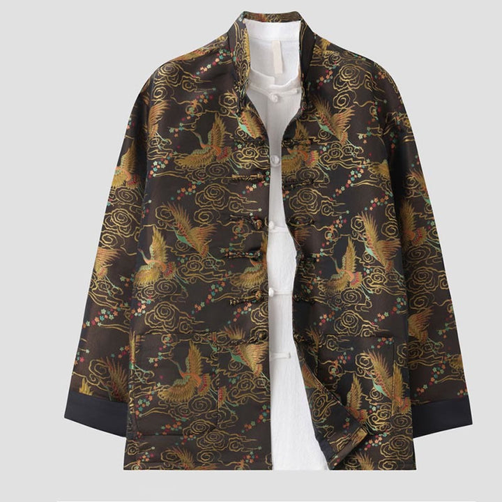 Veste à manches longues pour homme avec poches et boutons grenouille, Buddha Stones , Phénix coloré et nuages ​​de bon augure - image 2