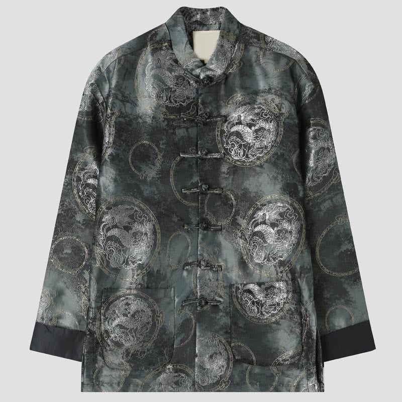 Veste homme à manches longues et boutons grenouille Buddha Stones Kirin Mountains avec poches - Gris - US/UK/AU44，EU54 (4XL) - image 0