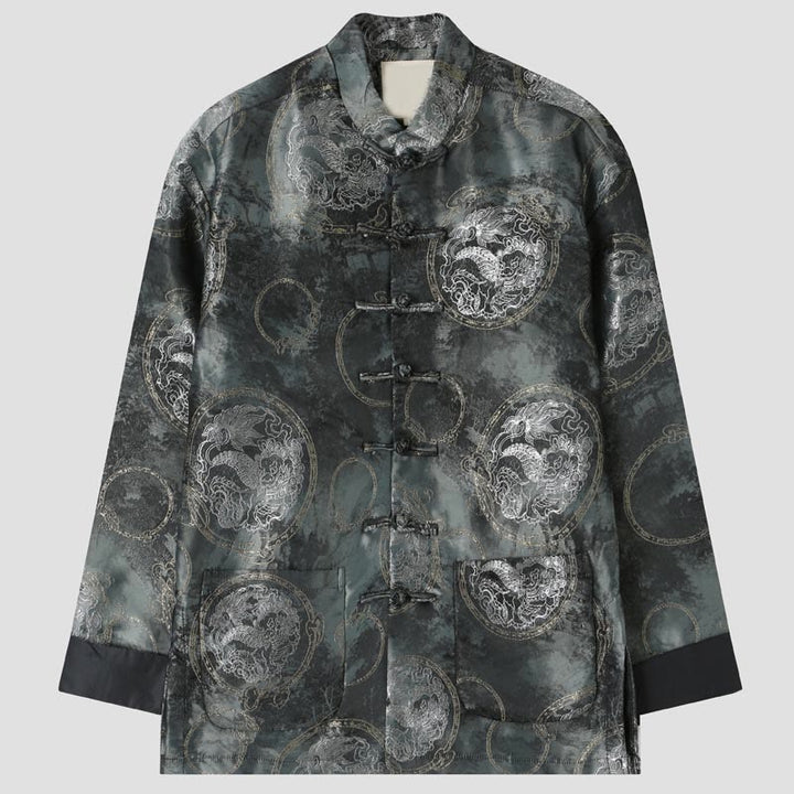 Veste homme à manches longues et boutons grenouille Buddha Stones Kirin Mountains avec poches - Gris - US/UK/AU44，EU54 (4XL) - image 0