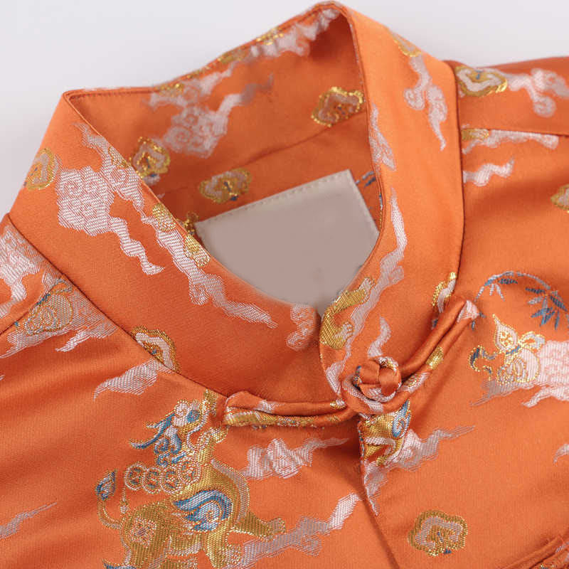 Veste homme à manches longues et boutons grenouille avec poches, Buddha Stones, orange, Kirin, nuages ​​de bon augure - image 4