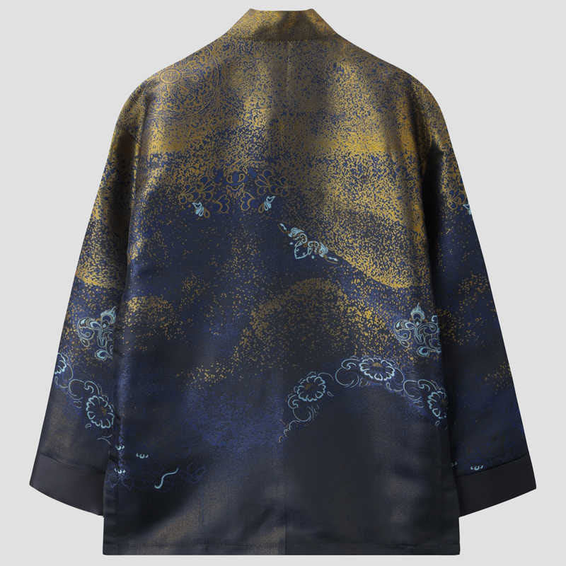 Veste homme à manches longues et poches , Buddha Stones, motif fleurs bleues du désert doré - image 1