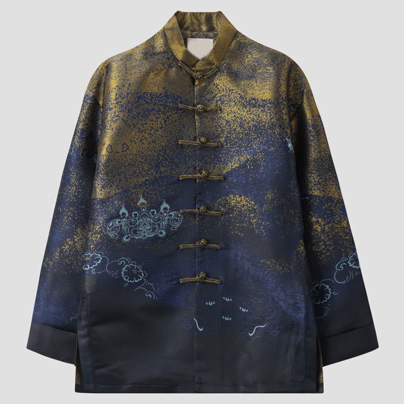 Veste homme à manches longues et poches , Buddha Stones, motif fleurs bleues du désert doré - Bleu acier - US/UK/AU44，EU54 (4XL) - image 0