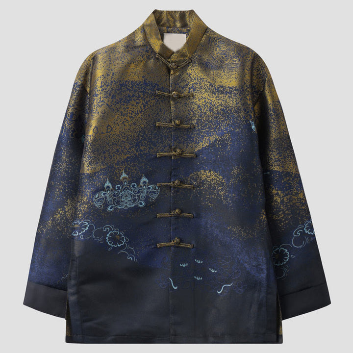 Veste homme à manches longues et poches , Buddha Stones, motif fleurs bleues du désert doré - Bleu acier - US/UK/AU44，EU54 (4XL) - image 0
