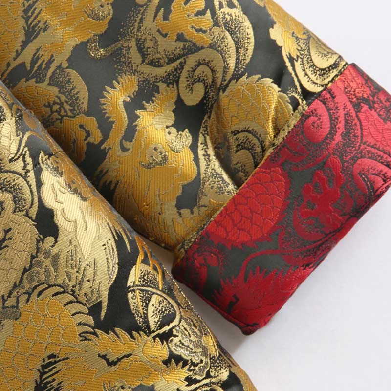 Veste d'hiver chaude à manches longues et boutons grenouille en jacquard motif dragon Buddha Stones pour homme avec poches - image 9