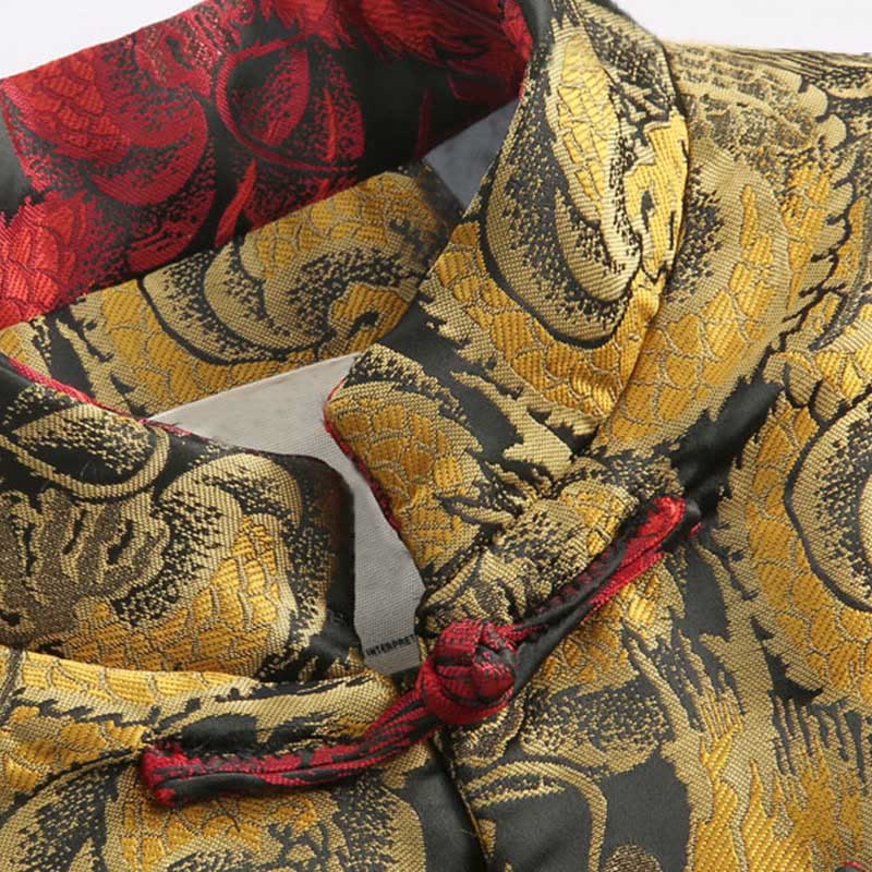 Veste d'hiver chaude à manches longues et boutons grenouille en jacquard motif dragon Buddha Stones pour homme avec poches - image 4