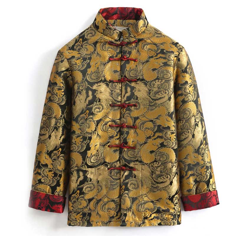 Veste d'hiver chaude à manches longues et boutons grenouille en jacquard motif dragon Buddha Stones pour homme avec poches - image 1