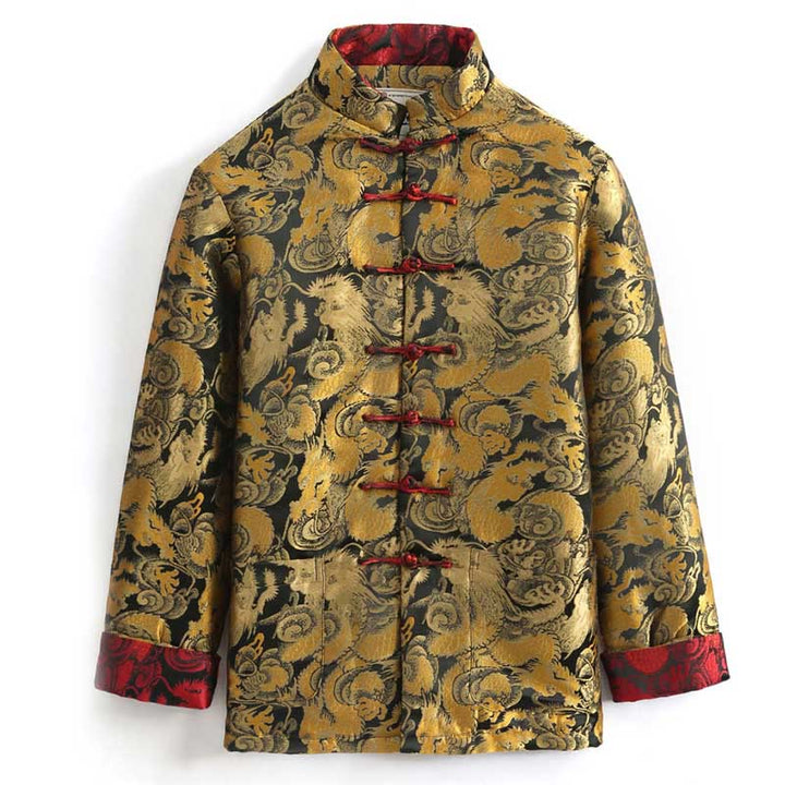 Veste d'hiver chaude à manches longues et boutons grenouille en jacquard motif dragon Buddha Stones pour homme avec poches - image 1