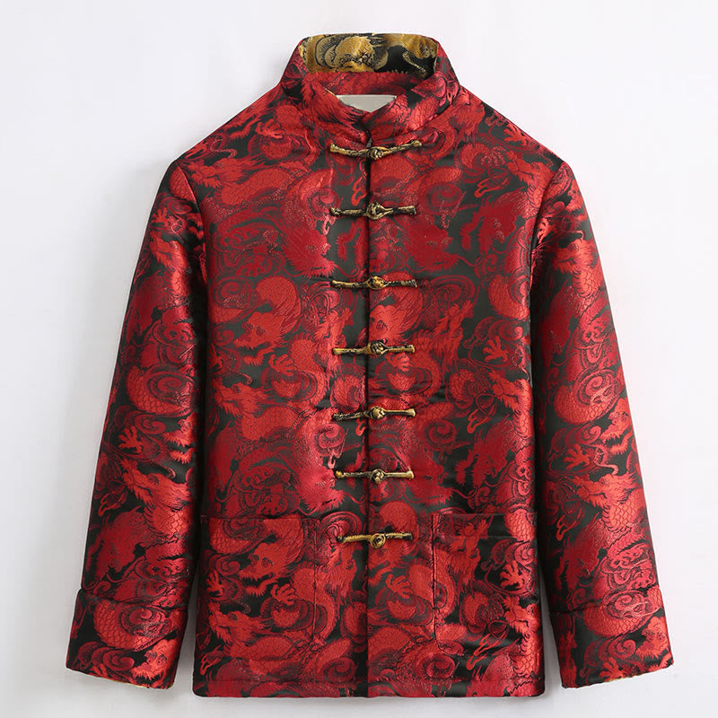 Veste d'hiver chaude à manches longues et boutons grenouille en jacquard motif dragon Buddha Stones pour homme avec poches - image 14