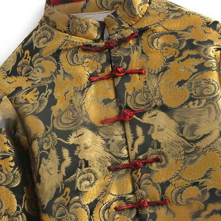 Veste d'hiver chaude à manches longues et boutons grenouille en jacquard motif dragon Buddha Stones pour homme avec poches - image 3