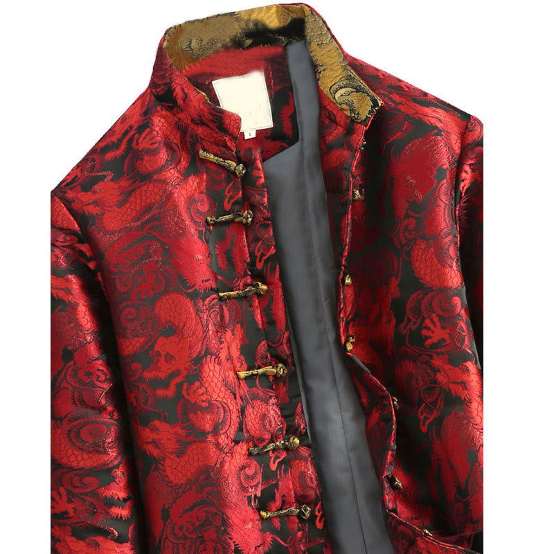 Veste d'hiver chaude à manches longues et boutons grenouille en jacquard motif dragon Buddha Stones pour homme avec poches - image 16
