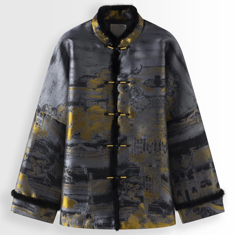 Veste homme à manches longues et poches , Buddha Stones, bâtiments anciens, arbres, grenouille - Gris - US/UK/AU44，EU54 (4XL) - image 0