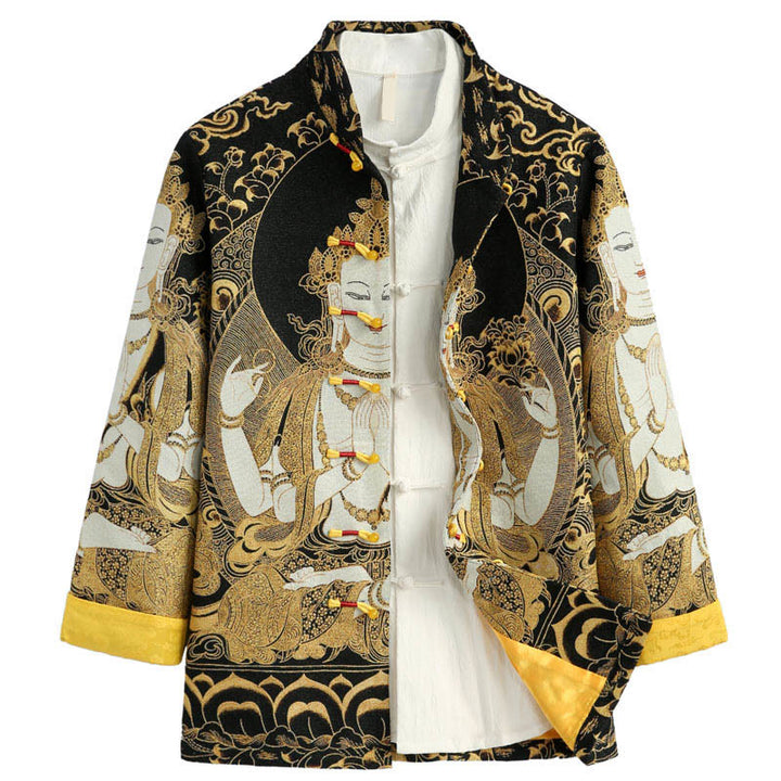 Veste à manches longues pour homme avec boutons grenouille et Buddha Stones Avalokitesvara Guanyin - Lin - US/UK/AU44，EU54 (4XL) - image 0
