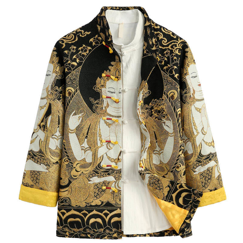 Veste à manches longues pour homme avec boutons grenouille et Buddha Stones Avalokitesvara Guanyin - Lin - US/UK/AU44，EU54 (4XL) - image 0