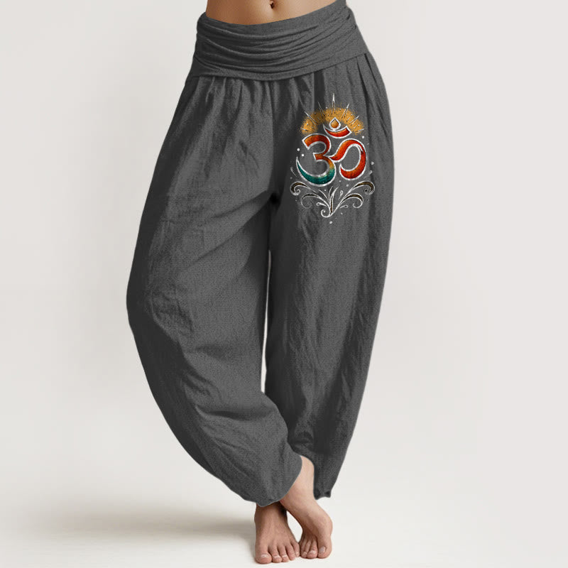 Pantalon sarouel en coton à taille élastique pour femme, motif léger, motif Buddha Stones Om Symbol - Gris sombre - US22，UK/AU26，EU54 (6XL) - image 11