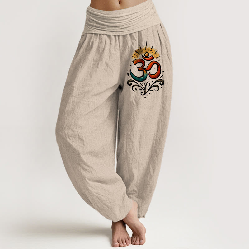 Pantalon sarouel en coton à taille élastique pour femme, motif léger, motif Buddha Stones Om Symbol - Tanné - US22，UK/AU26，EU54 (6XL) - image 0