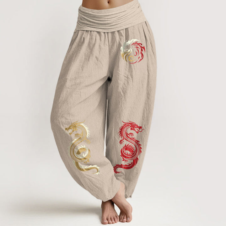 Pantalon sarouel taille élastique en pur coton à motif dragon Buddha Stones pour femme - Tanné - US22，UK/AU26，EU54 (6XL) - image 11