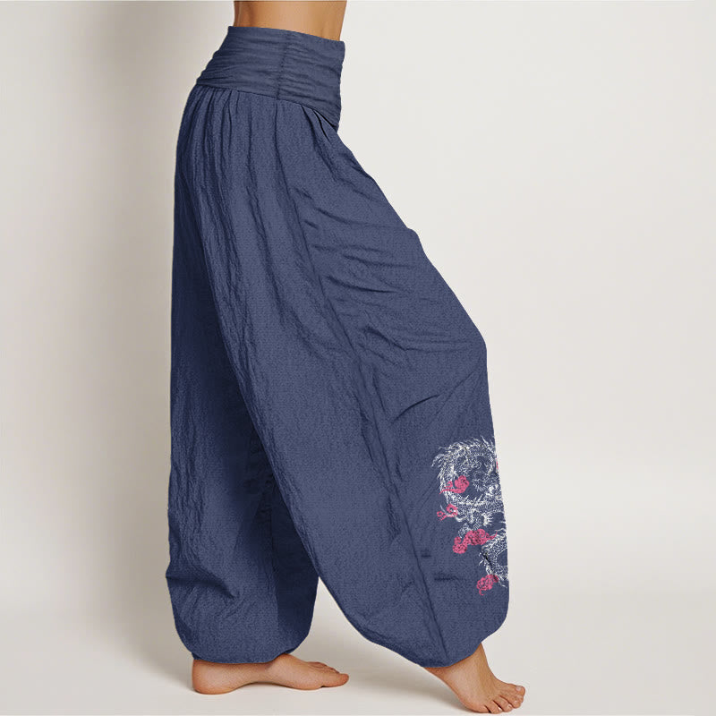 Pantalon sarouel en coton à taille élastique pour femme, motif fleurs, Buddha Stones, dragon, nuages ​​de bon augure - image 6