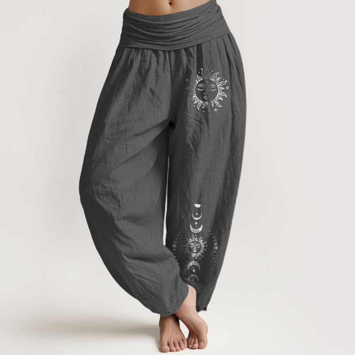 Pantalon sarouel en pur coton à taille élastique pour femme , Buddha Stones, soleil, lune et étoiles - Gris sombre - US22，UK/AU26，EU54 (6XL) - image 0